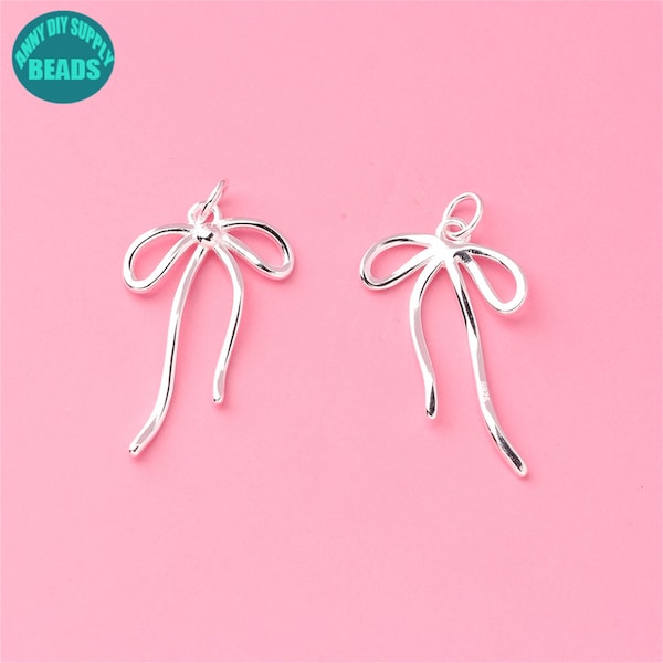 S925 Sterling Silver Bow Charms,Earring Charm,Necklace Charm,Cute Silver Charm,Jewelry Making Supply