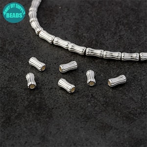 S925 Sterling Silver Tube Beads,Bone Beads,Tiny bamboo beads,tube beads,Silver beads,bamboo beads