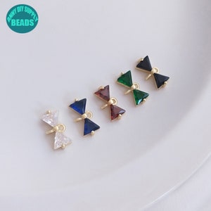 14K Gold Plated Bow Charm Connector,Earring Connector Charm,Bow Tie charm,CZ Connector