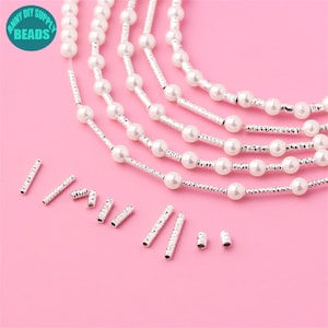 S925 Sterling Silver Straight Tube Beads,Diamond Cut Tube Beads,Tiny Tube Beads,Silver Spacer Beads