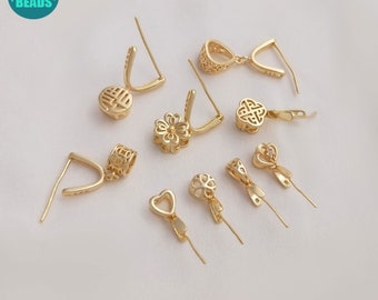 14K Real Gold plated Pinch Bails,Bails with ice Pick,Donut Holder,Pendant Holder,Necklace pendant Holder,Gold Bails