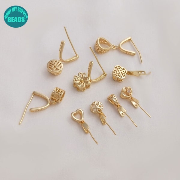 14K Real Gold plated Pinch Bails,Bails with ice Pick,Donut Holder,Pendant Holder,Necklace pendant Holder,Gold Bails
