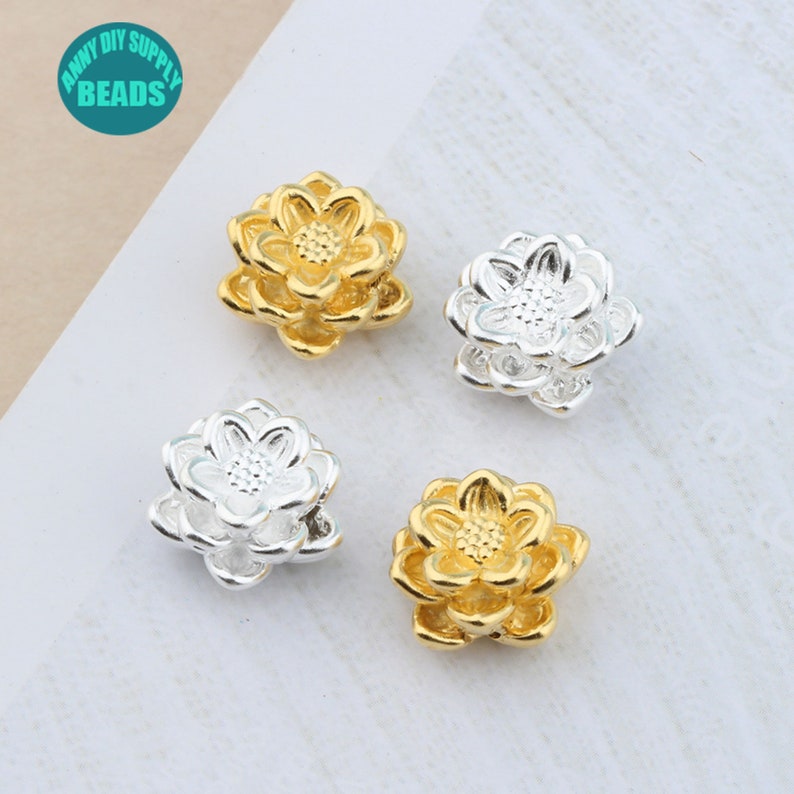 12510PCS 12mm S999 Fine Silver 3D Lotus Beads,Lotus beads,Silver spacer beads,Silver Lotus Beads,Yoga bracelet beads