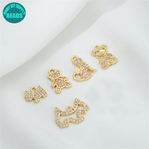 14k Gold Plated Brass Animal Charm,CZ Paved Animal Charm,Dog Charm,Cat Charm,Bear Charm,Cartoon Charm,Bracelet Charm,Jewelry Making Charm