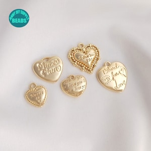 Fascino del cuore placcato oro reale 14K, ciondolo con etichetta a cuore, ciondolo a cuore