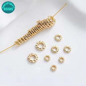 6/8/10mm 14K Real Gold Plated brass Spacer Beads,Hammer Pattern Gold Spacers,Large Hole Beads,Gold Plated Beads