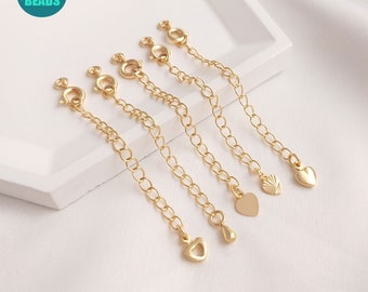 5/10/20/50PCS 14K Gold Plated Brass Extension Chain,Spring Clasps with Extender Chain 65mm