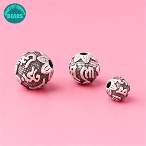 S999 3D hardzilveren mantrakralen, boeddhistische kralen, mala-ketting, Tibetaanse gebedskralen, mala-gebedskralen, sterlingzilveren kralen, 6 mm 8 mm 10 mm