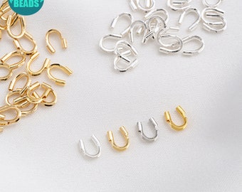 10/50 paires de bracelets en laiton plaqué or véritable en forme de U, fermeture pour fabrication de bijoux