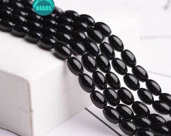 Genuine Natural Black Onyx Rice Beads,black agate Rice beads,Full strand 15 inch