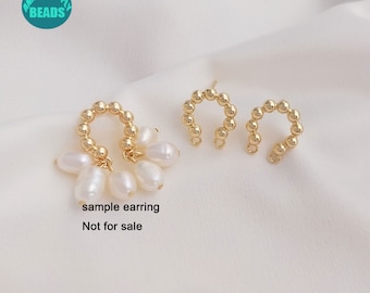 14K Real Gold Plated Brass Earring Stud,Earring Stud With C circle,Earring Stud with sterling silver needle,Earring making Supply