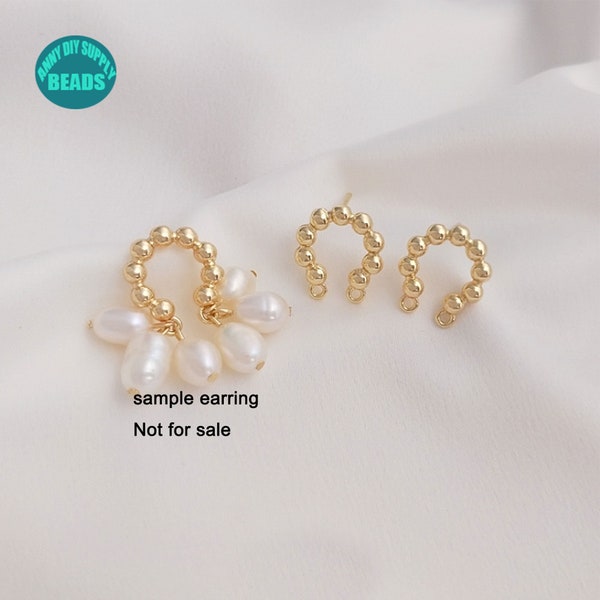 14K Real Gold Plated Brass Earring Stud,Earring Stud With C circle,Double Ring Earring Stud with sterling silver needle