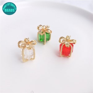 14K Gold Plated Gift Box charms,CZ Charm Pendant,Necklace Pendant,Bracelet Charm,Gold Plated Charm