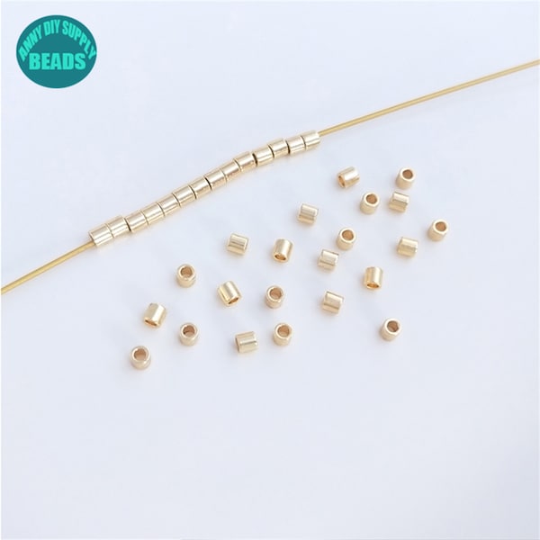 Perles de tube en laiton plaqué or 14 carats de 2 mm, petites perles de tube, perles de tube d'or, perle d'espacement
