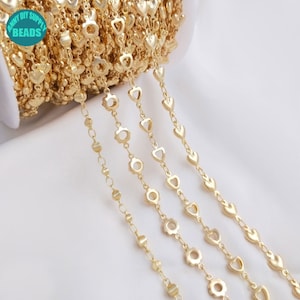 Chaîne plaquée or véritable 14 carats, chaîne cœur en or 14 carats, chaîne de perles boule, chaîne en or 14 carats