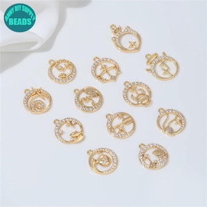 1pc 14k Gold Plated Constellations Charm,Zodiac Pendant,Zircon Paved Zodiac charm,necklace charm,necklace pendant