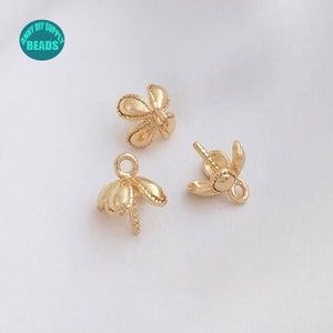 14K Real gold plated Brass Bead Bail Caps with Peg,Bail Pegs For Half Drilled Beads,Bail Pins,Flower Bail Pegs