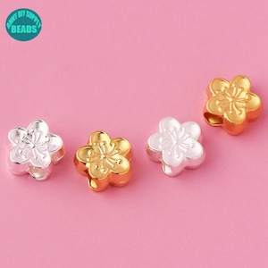 S999 Fine Silver Flower beads,3D Hard Silver Beads,Large Hole Beads,Bracelet Beads,Gold Flower Beads