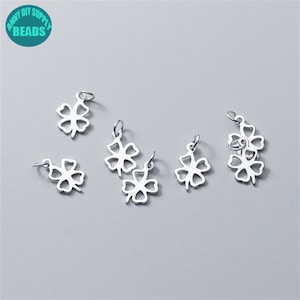 S925 Sterling Silver Tiny Clover Charm,Four Leaf Clover Pendant,Silver Charm,Earring Charm,Luck Charm,Tiny Silver Charm