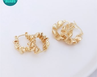 14K Gold Plated Brass Pleated lace Earring Loop,Minimalist Hoop Earring