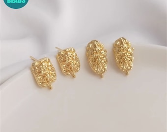 14K Real Gold Plated Brass Earring Stud,Irregular Oval Shape Earring Stud,Earring Stud with sterling silver needle,earring making supply