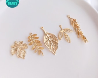 1/2/10PCS 14K Gold Plated monstera Leaf Charm, Leaf Pendant,Leaf Charm,Earring Pendant,Leaf Connector