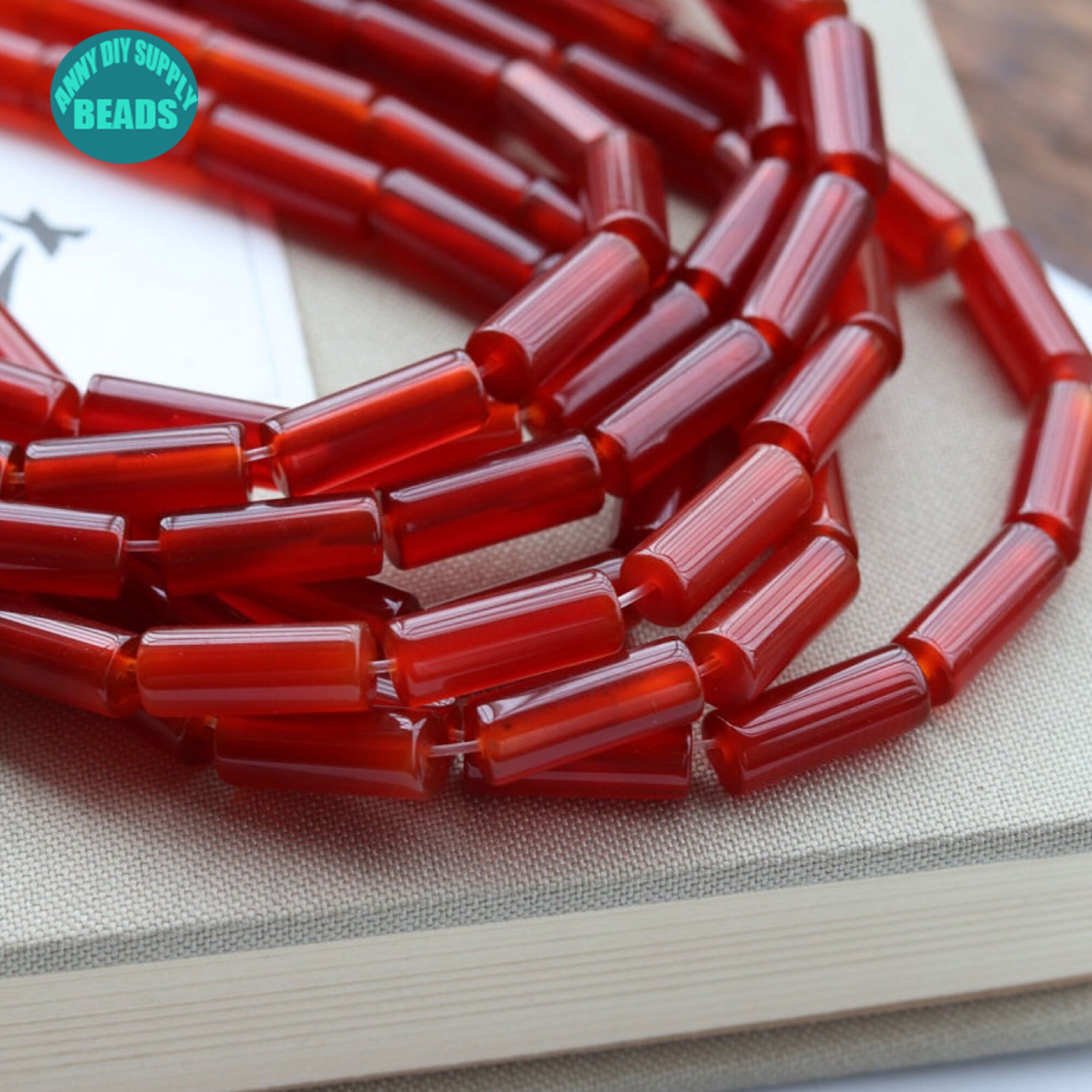 Lot De 2 Perles Vintage En Tube D'agate Rouge De L'Himalaya - Artisanat Tibétain, Provenance Népal