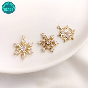 14k Gold Plated Snowflake Charms,Jewelry Pendant,Winter Charm,Gold Charms,Cz Snowflake Charm,Snowflake Jewelry