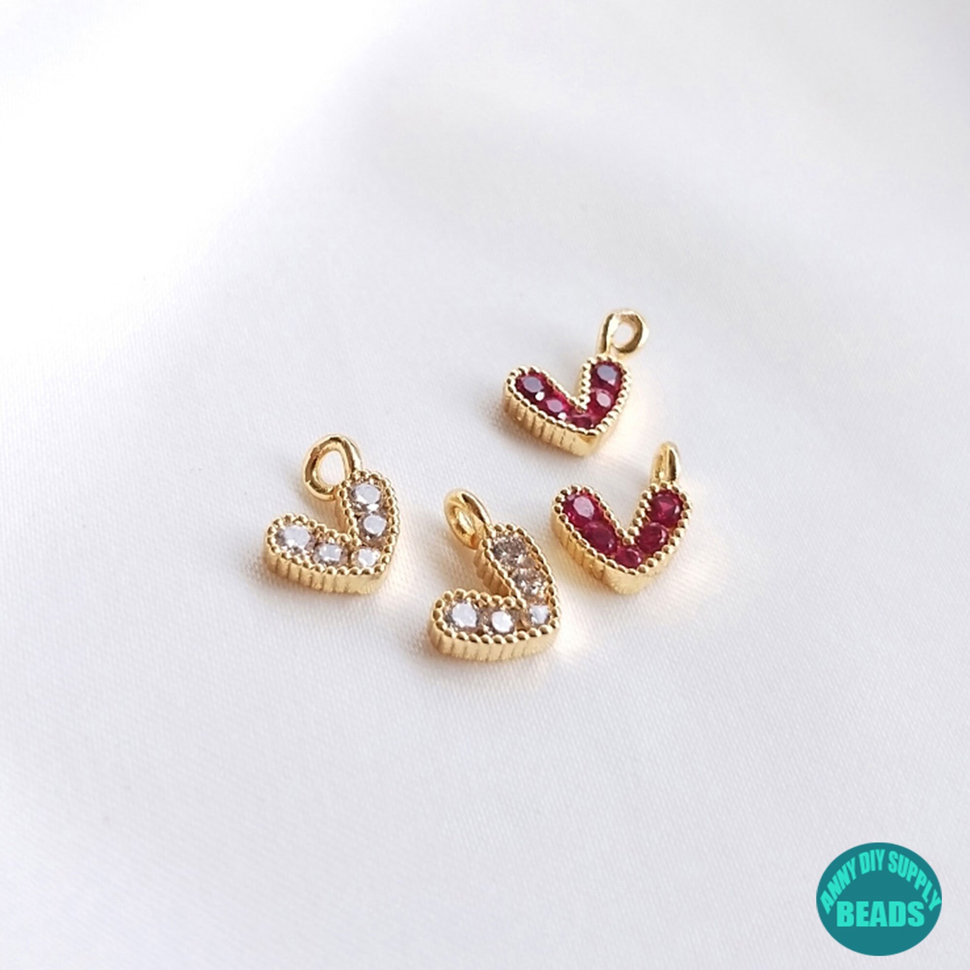151020pcs 14K gold Plated heart Beads Inlaid With CZ,Round heart beads,5*3.5mm