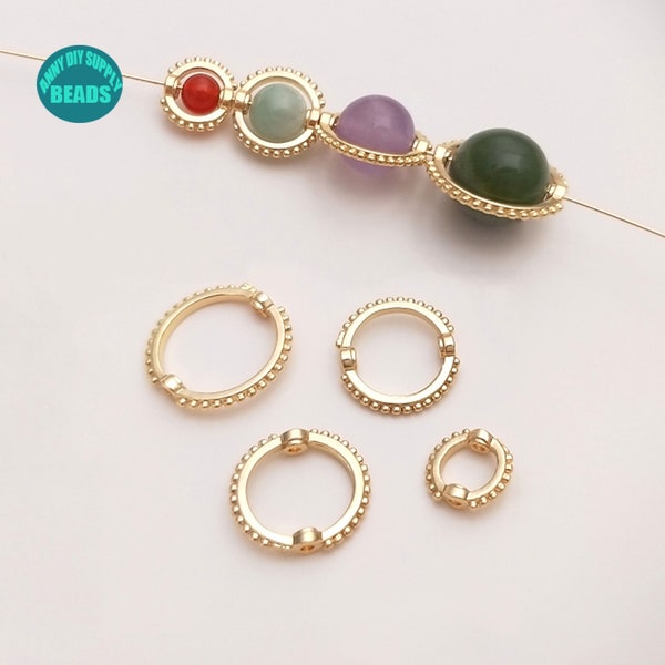 10/50PCS Real Gold Plated beads Circle Frame,for 4mm 6mm 8mm 10mm beads