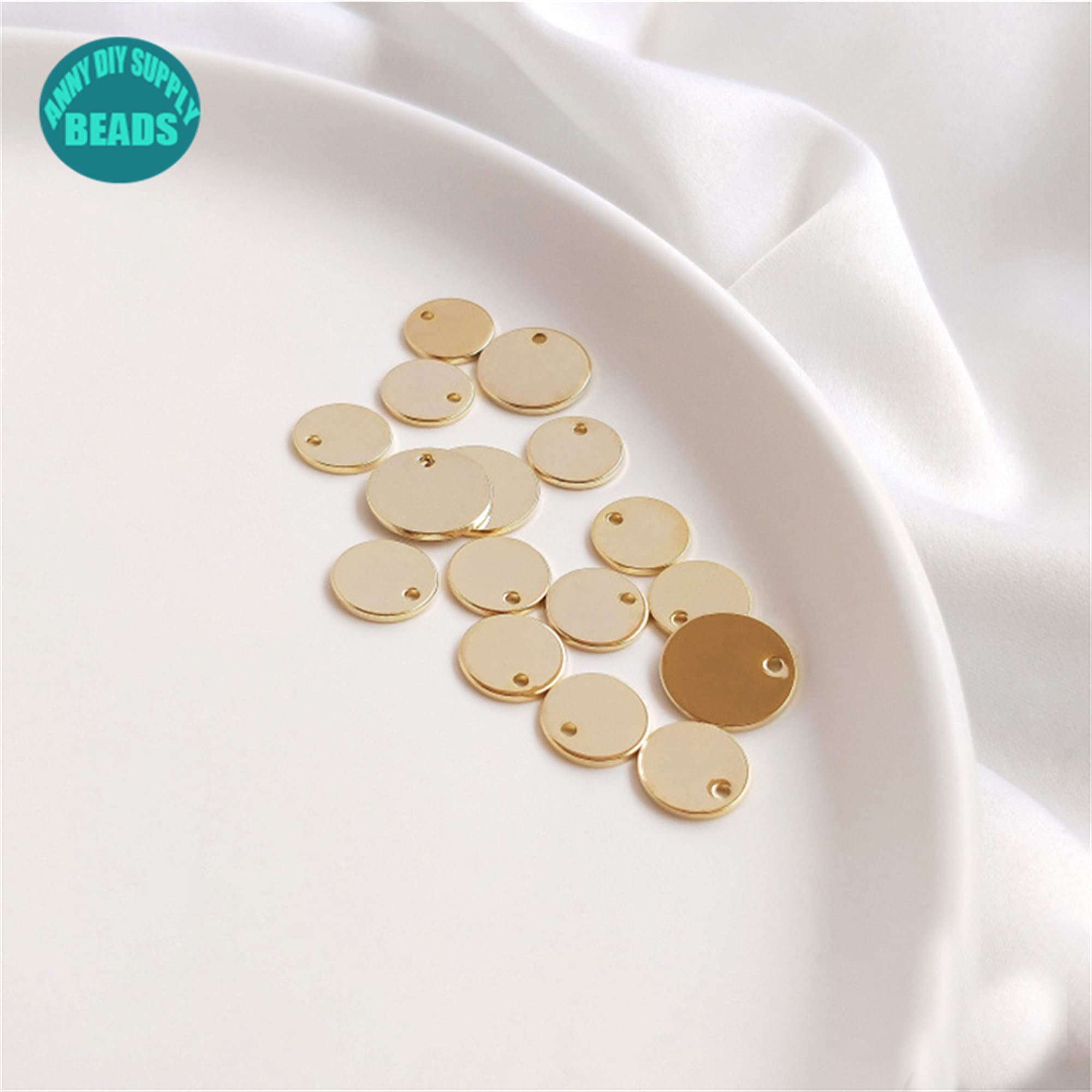 8mm 10mm 14K Light Gold Plated Brass Plain Round Mirror Coin Charm