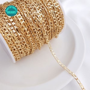Chaîne plaquée or 14 carats, chaîne de collier, chaîne croisée, chaîne de bracelet, chaîne plaquée or 14 carats, 3,5 mm