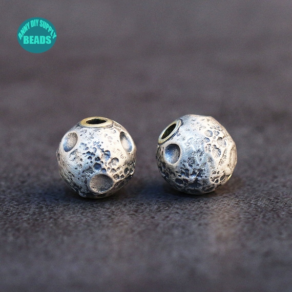 S925 Solid Sterling Silver Moon Beads moon Ball Beads With Crater 11mm Etsy