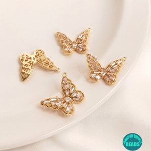 1/2/4/10/20pcs 14K gold plated Butterfly Charm,Gold Plated Charm,CZ Charm