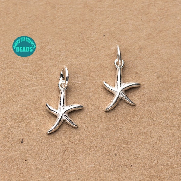 2/5/10PCS Sterling Silver Star Fish Charm,Animal Charm,Small Silver Charm Pendant,earring Charm,Bracelet Charm