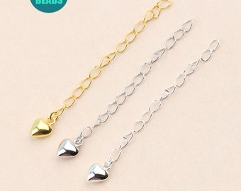 5 CM S925 sterlingzilveren verlengketting, kettingverlenging, kettingverlenger met hartjeshanger