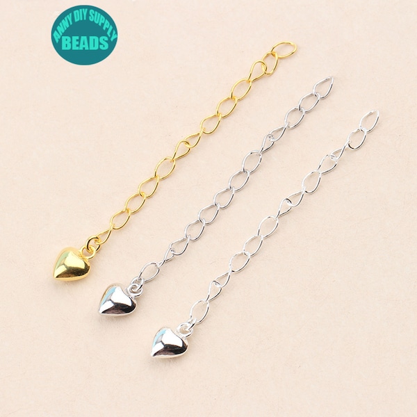 5CM S925 Sterling Silver Extension Chain,necklace extension,chain extender with tiny heart Pendant