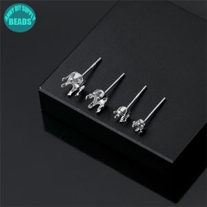 3/4/5mm S925 Sterling silver Ear Earring Posts,6-Prong Earring Setting,Sterling Silver Claw Earring Setting,Earring Making Supply