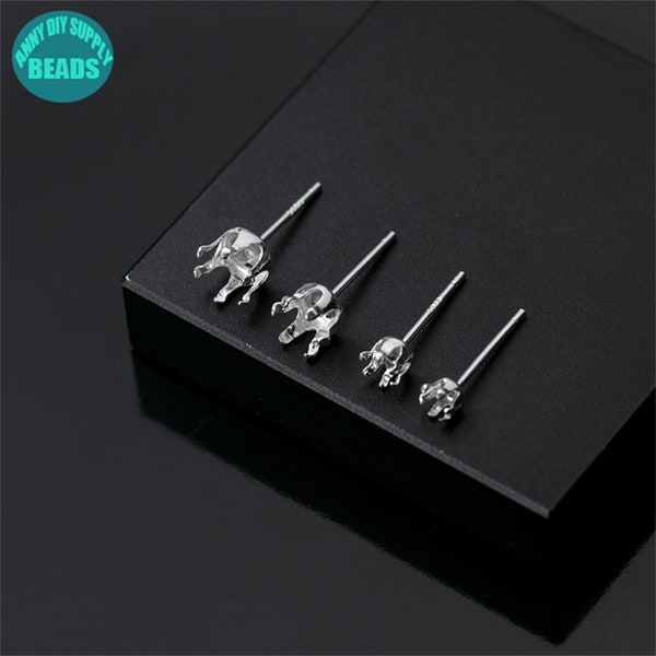 3/4 / 5mm S925 Sterling Silber Ohr Ohrring Beiträge, 6-Prong Ohrring Einstellung, Sterling Silber Kralle Ohrring Einstellung, Ohrring machen Versorgung