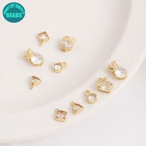 14k Gold Plated Tiny Geometry Charm,Bracelet Charm,Earring Charm,CZ charm,Crown Charm,Tiny Heart Charm,Tiny CZ charm
