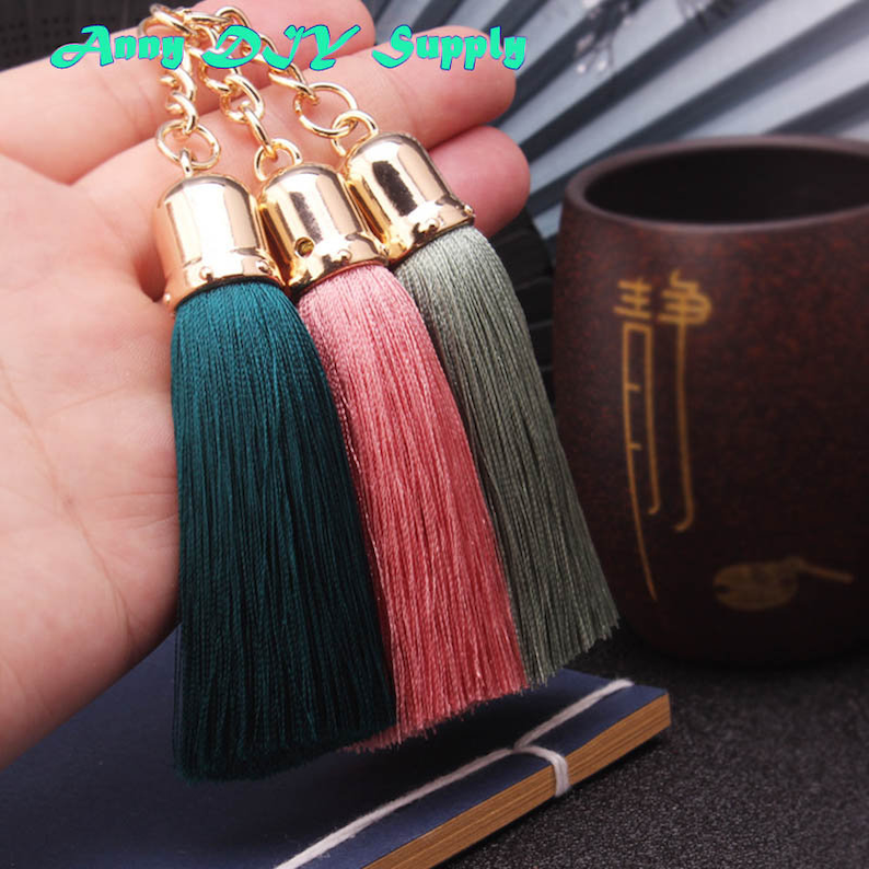 2pcs 8CM 60 Colors Metal Cap Thick Silk Tassel Thick Silk Rayon Tassel with rings,Jewellery Supply,Bag Tassel,Phone Case Tassel