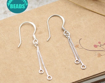 Ganchos para pendientes de plata de ley S925, ganchos para pendientes con dos cadenas colgantes, para la elaboración de joyas