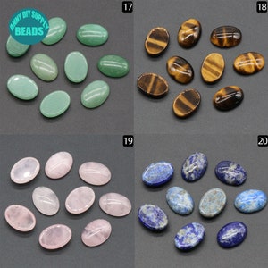 May include: Assortment of oval-shaped gemstone cabochons in various colors, including green, brown, pink, and blue. The stones are arranged in four groups, labeled 17, 18, 19, and 20.