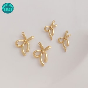 14K Gold Plated brass Bow Connector,Earring Connector,Bow Charm,Necklace Connector