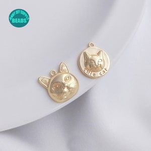 1/2/5/10PCS 14K Real Gold Plated Cat Head Pendant,Cat charm,Necklace Pendant,Tiny cat Charm