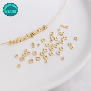 14K Gold überzogene kleine kubische Perlen, 2 mm 3 mm kleine Gold-Spacer-Perlen, Schmuckherstellung Versorgung Perlen