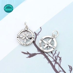 1PCS Sterling Silver compass Necklace pendant,Sterling Silver pendant,Silver round pendant