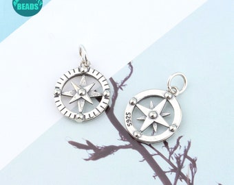 1PCS Sterling Silver compass Necklace pendant,Sterling Silver pendant,Silver round pendant