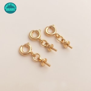 14K Real gold plated Brass bead caps with peg,For Half Drilled Beads Bead Caps with 6mm Spring Clasp,Bail Pegs
