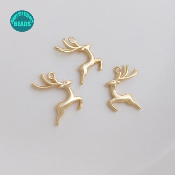 14K Real Gold Plated brass Deer Charm,Deer pendant,Necklace Pendant